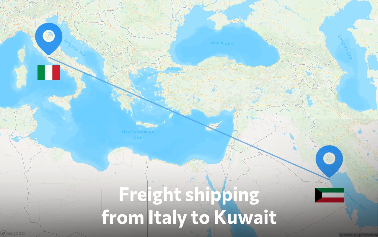 Shipping route from Italy to Kuwait