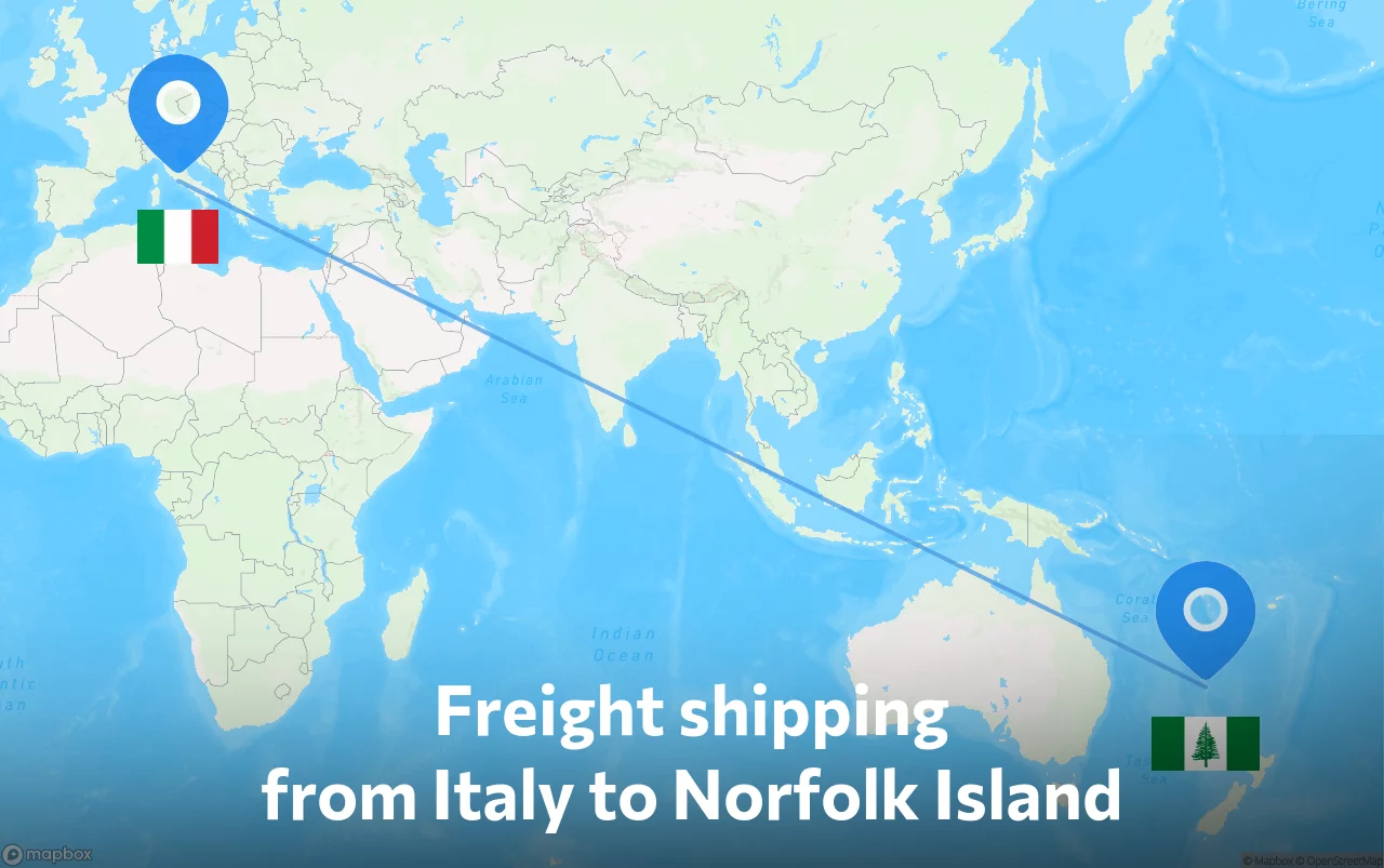 Shipping route from Italy to Norfolk Island