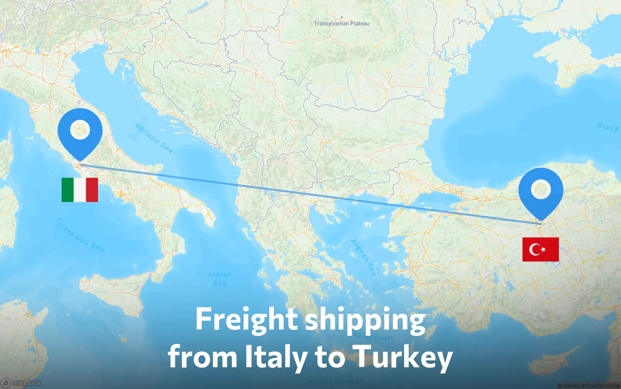 Shipping route from Italy to Turkey