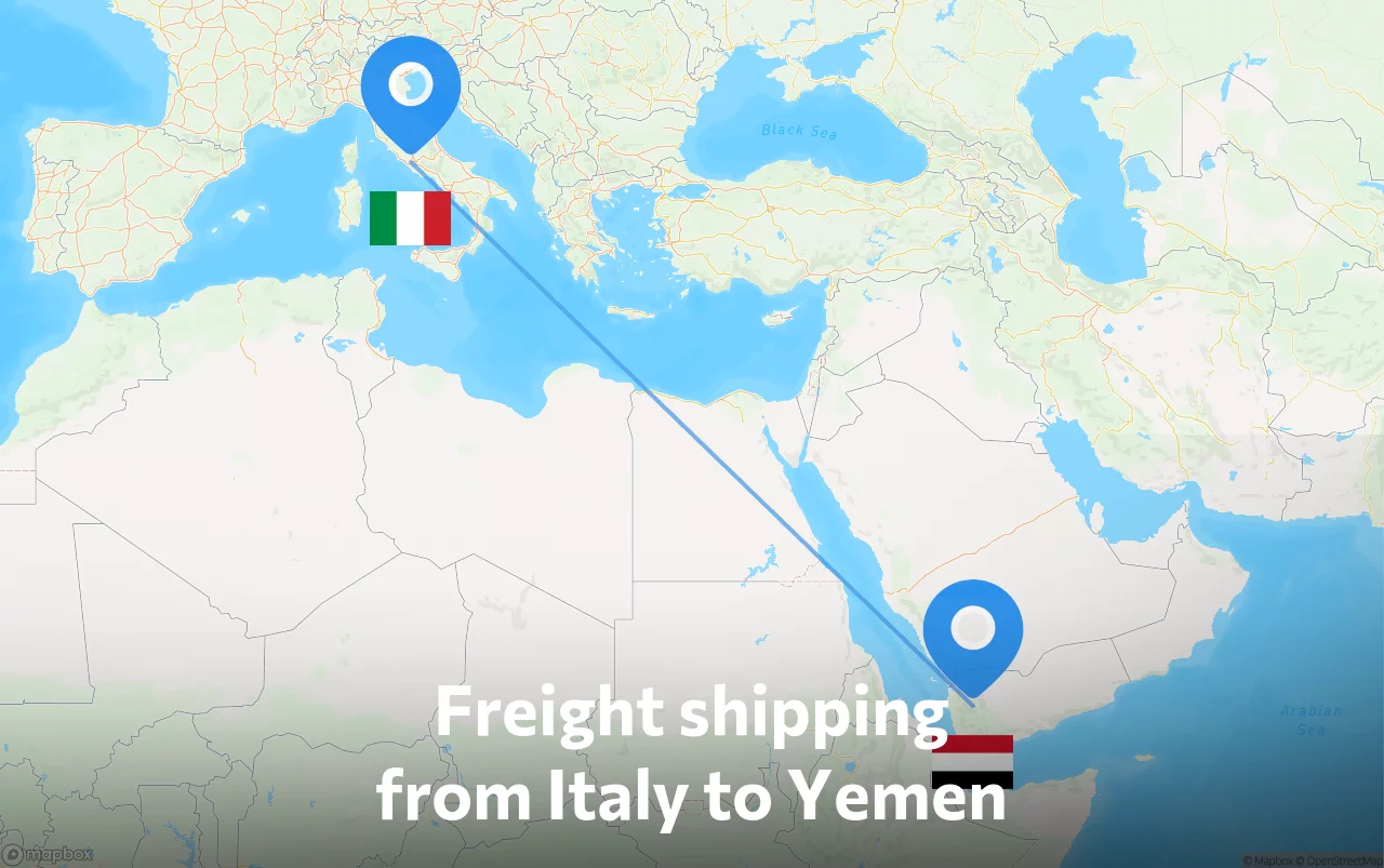 Shipping route from Italy to Yemen