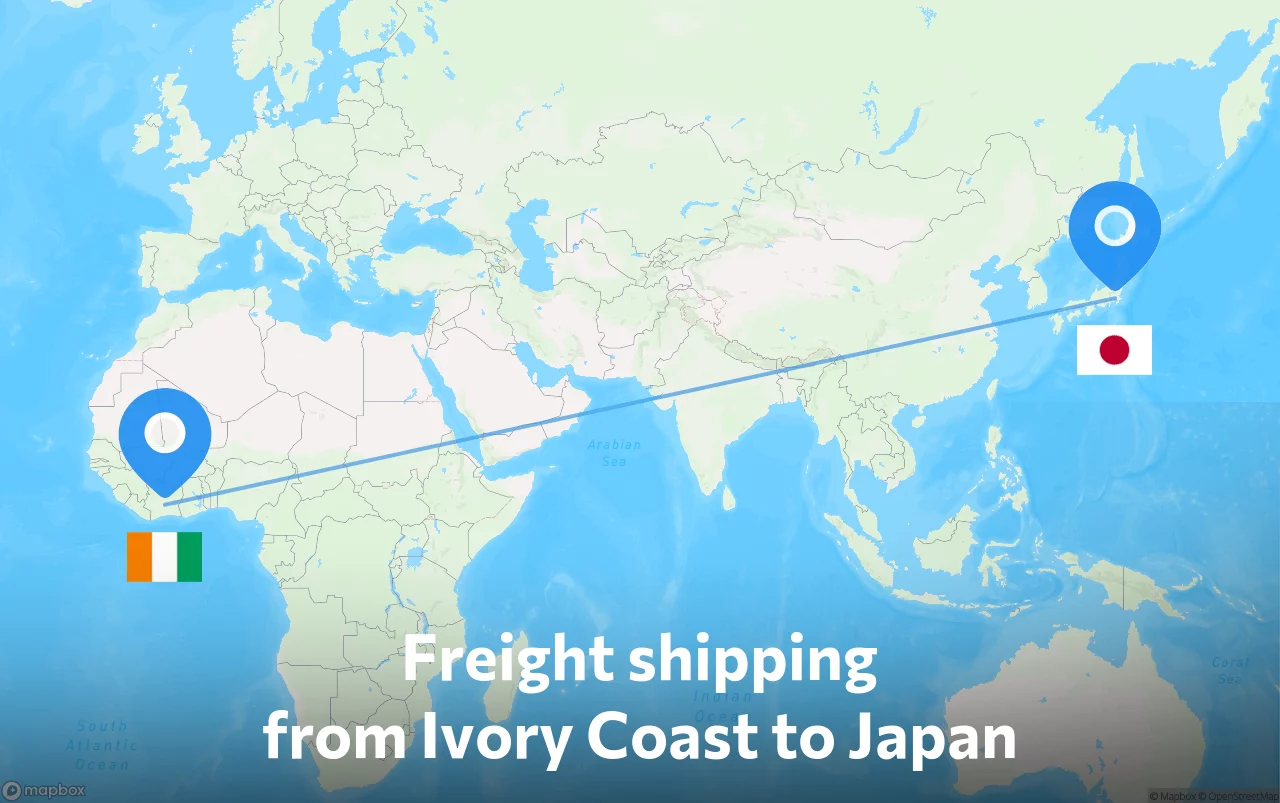 Shipping route from Ivory Coast to Japan