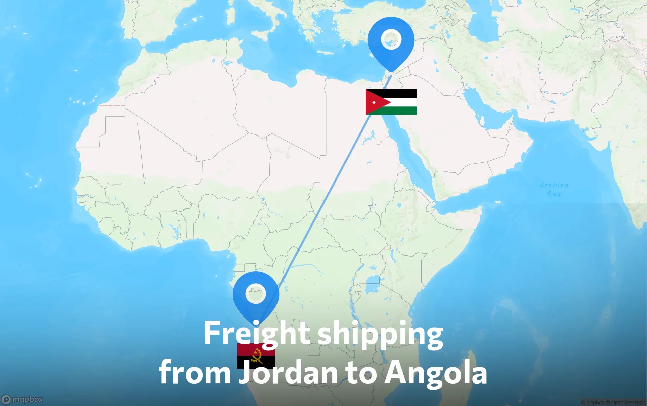 Shipping route from Jordan to Angola