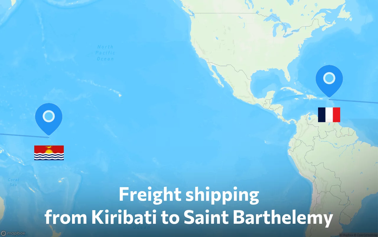 Shipping route from Kiribati to Saint Barthelemy