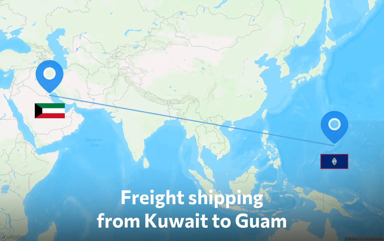 Shipping route from Kuwait to Guam