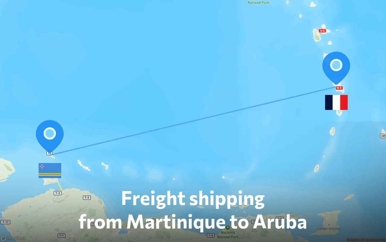 Shipping route from Martinique to Aruba