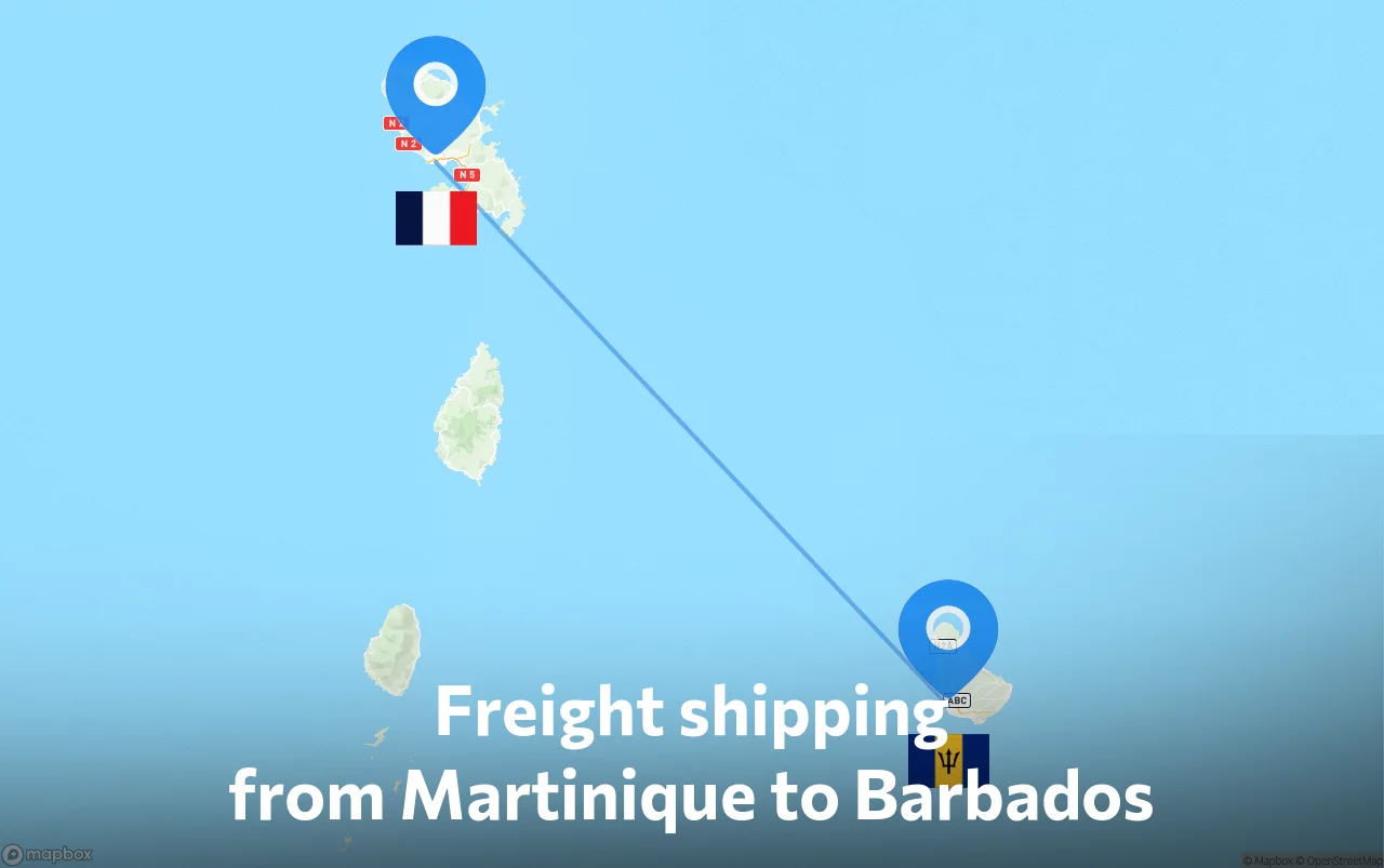 Shipping route from Martinique to Barbados