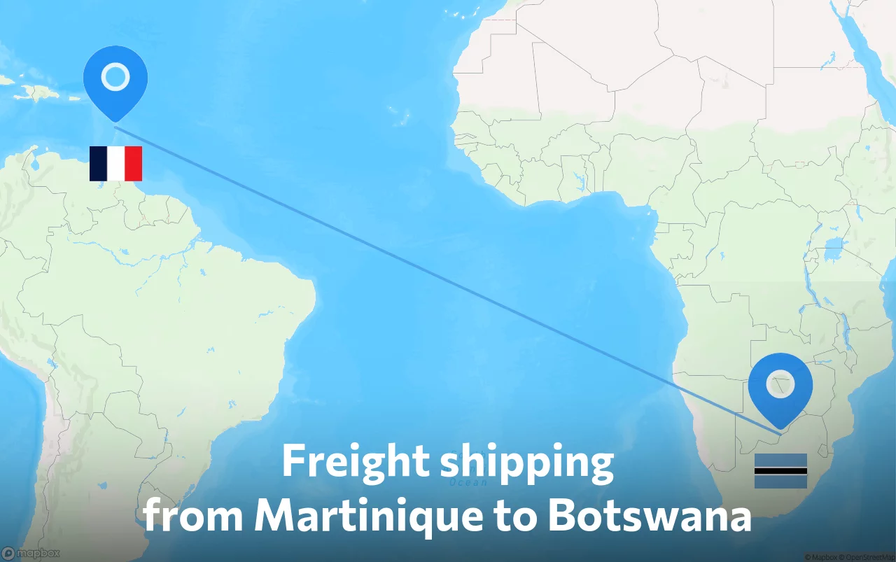 Shipping route from Martinique to Botswana