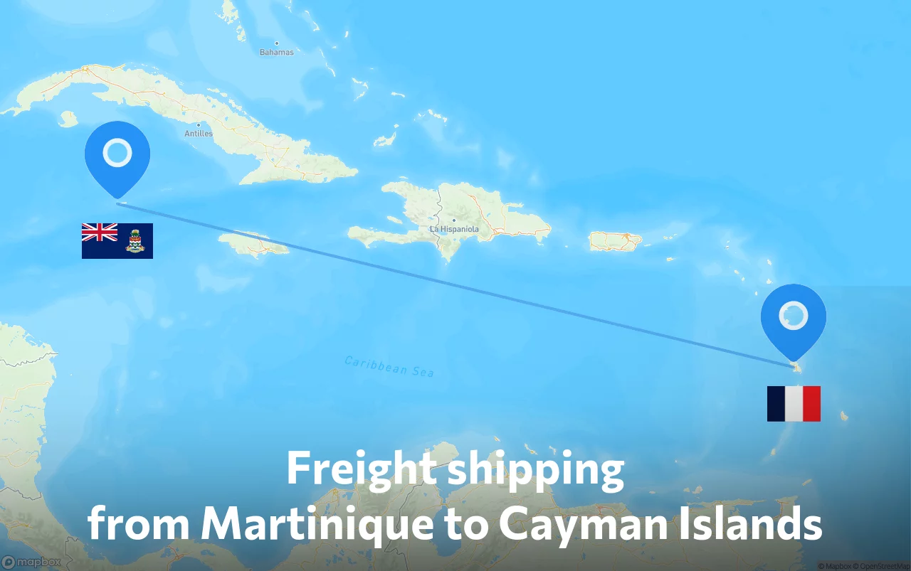 Shipping route from Martinique to Cayman Islands