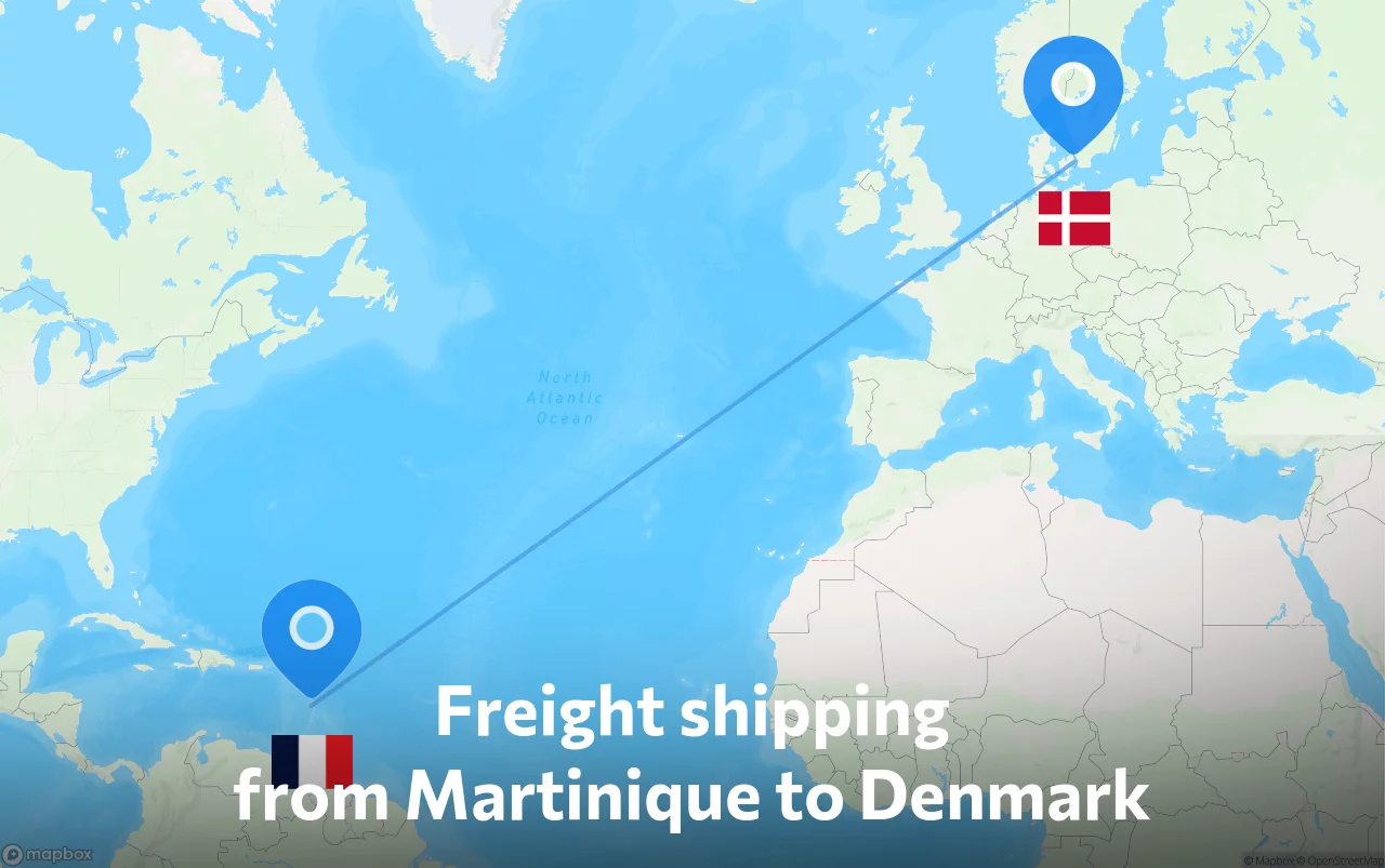 Shipping route from Martinique to Denmark