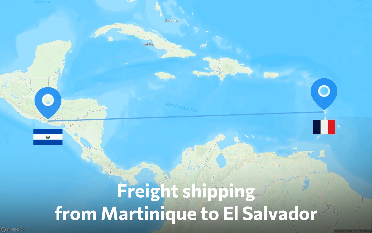 Shipping route from Martinique to El Salvador