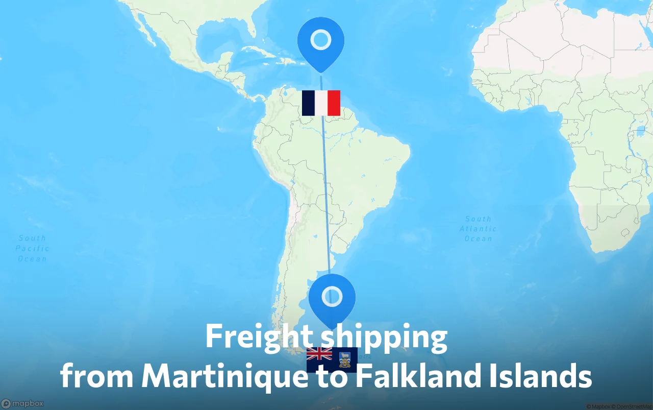 Shipping route from Martinique to Falkland Islands