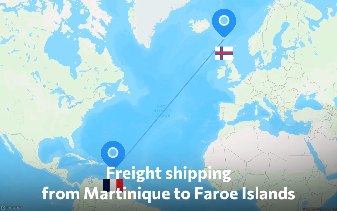 Shipping route from Martinique to Faroe Islands