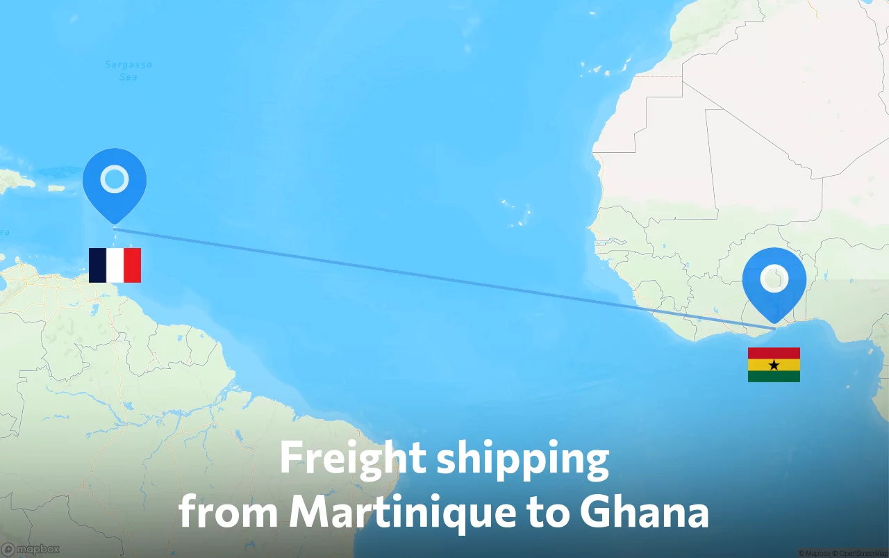 Shipping route from Martinique to Ghana
