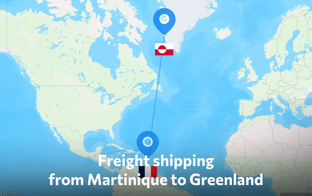 Shipping route from Martinique to Greenland