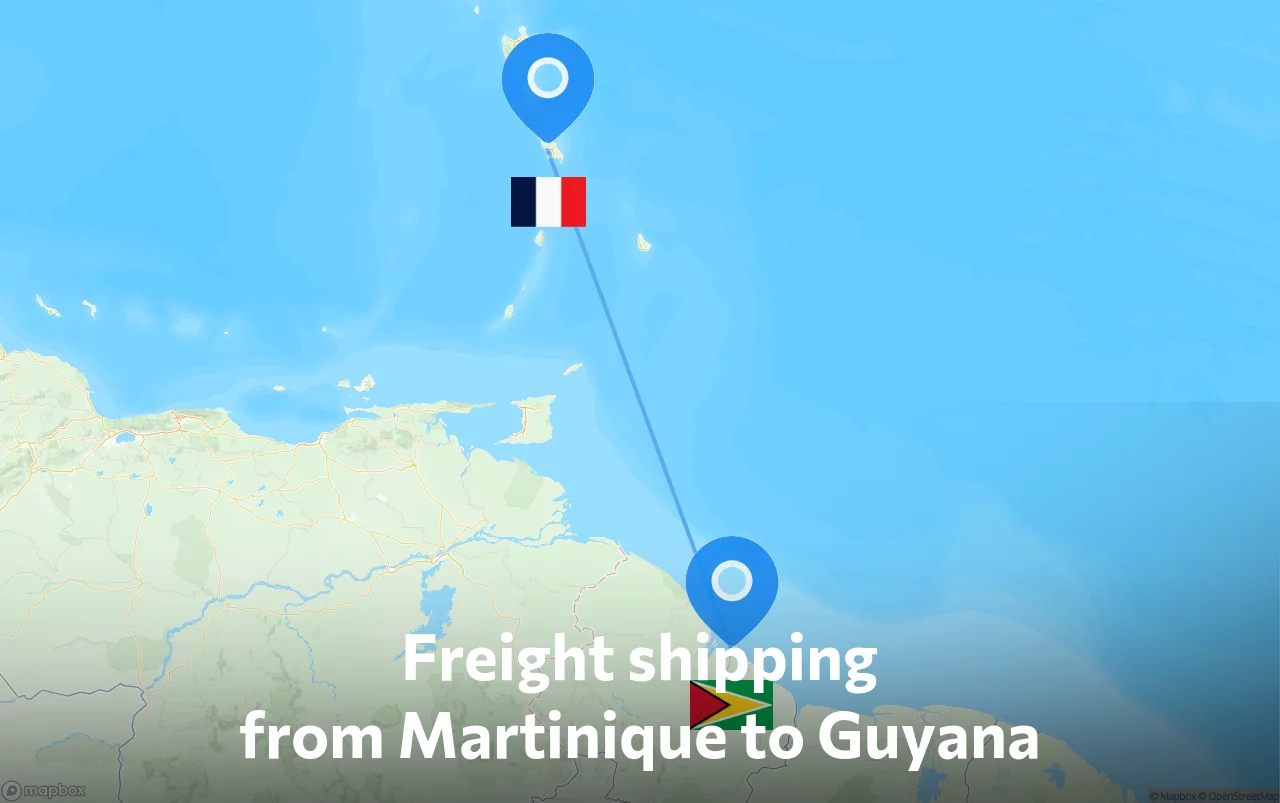 Shipping route from Martinique to Guyana