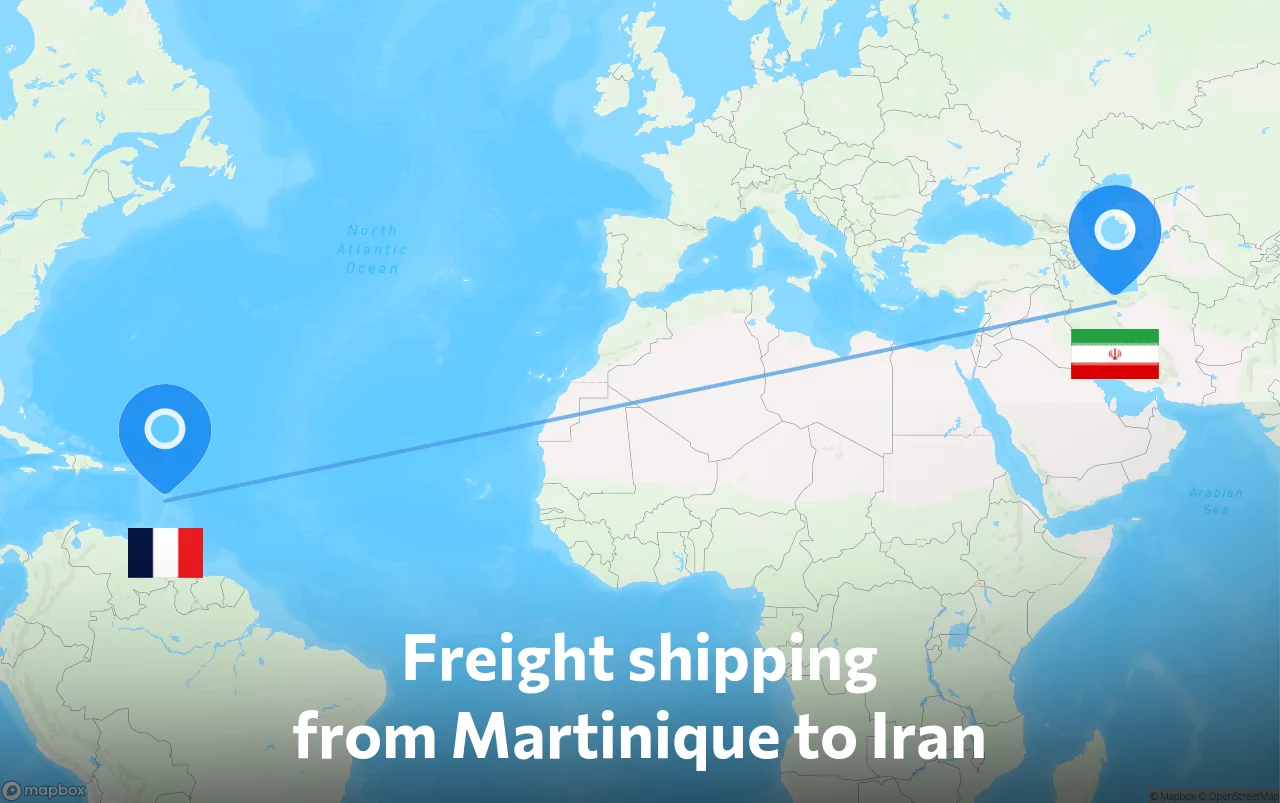 Shipping route from Martinique to Iran
