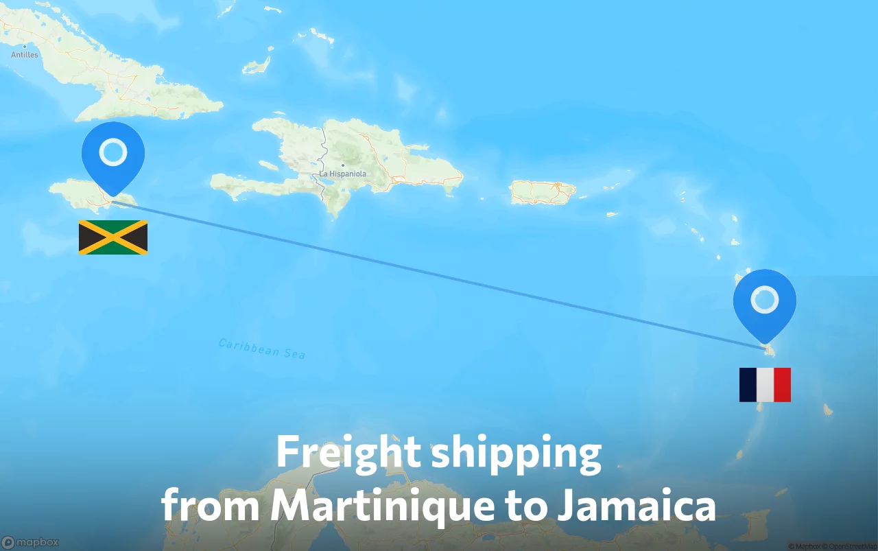 Shipping route from Martinique to Jamaica