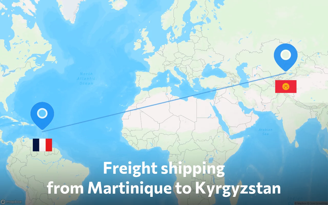 Shipping route from Martinique to Kyrgyzstan