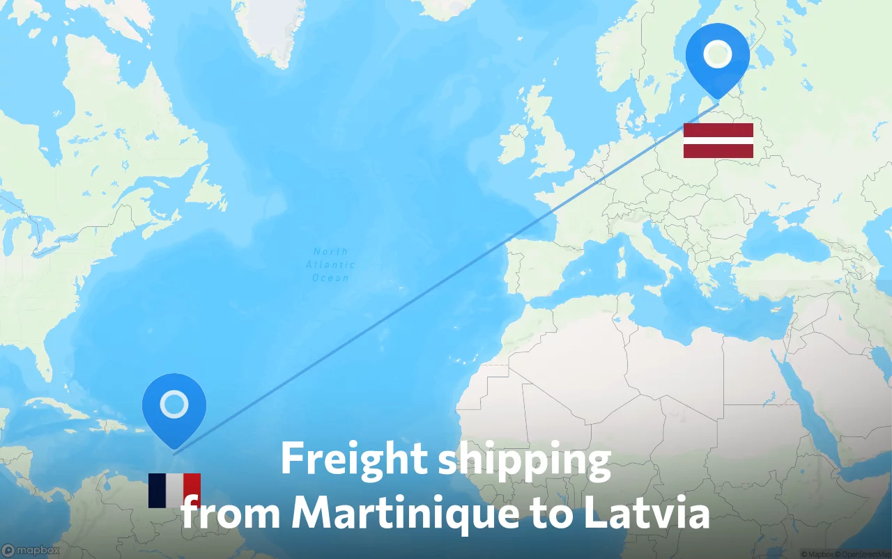 Shipping route from Martinique to Latvia