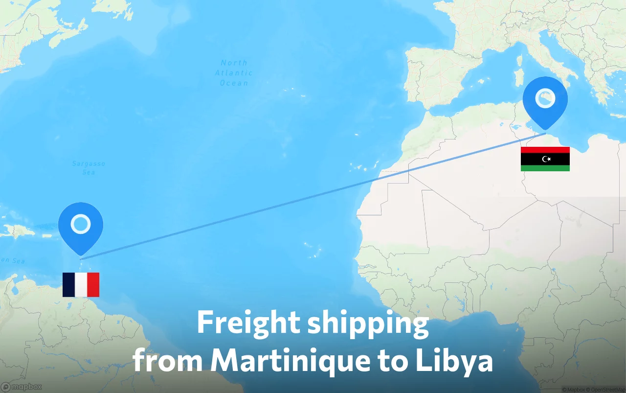 Shipping route from Martinique to Libya