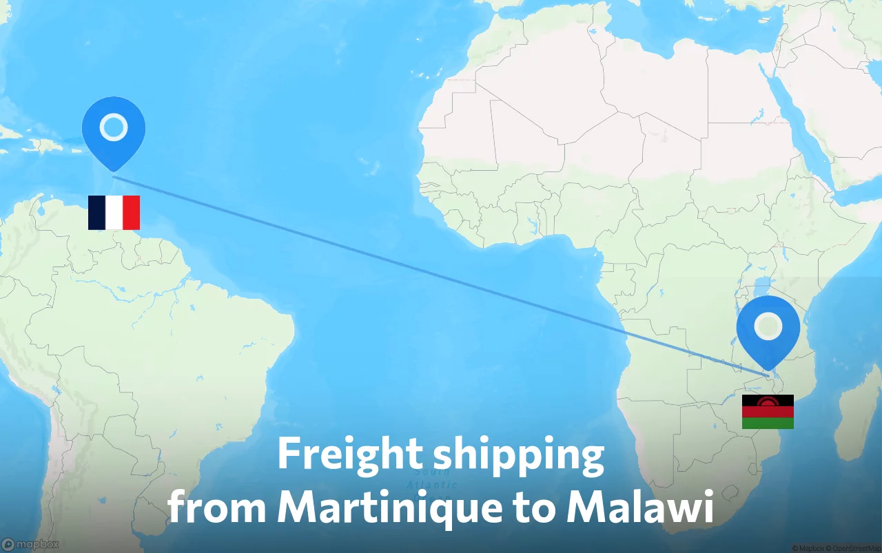 Shipping route from Martinique to Malawi