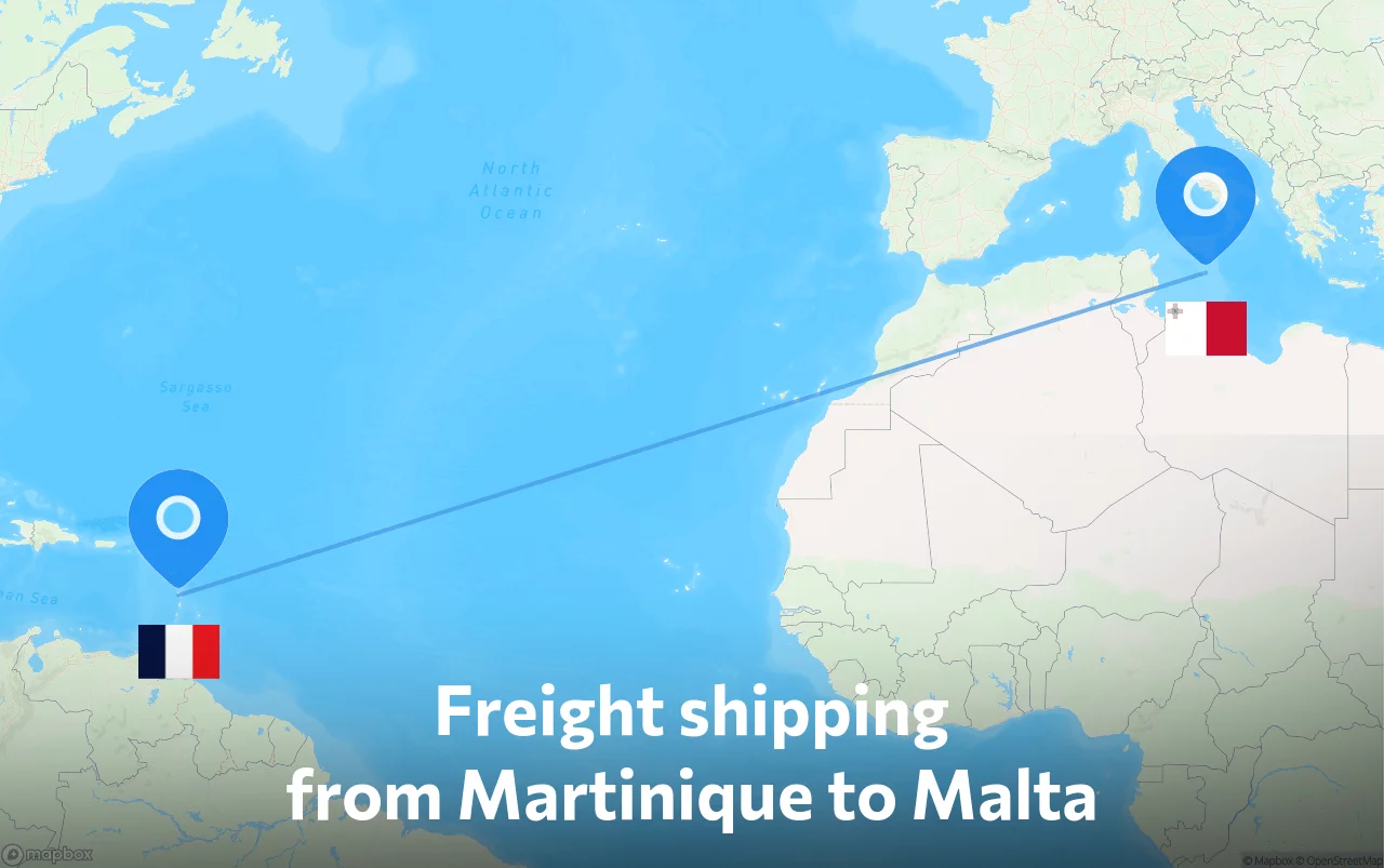 Shipping route from Martinique to Malta