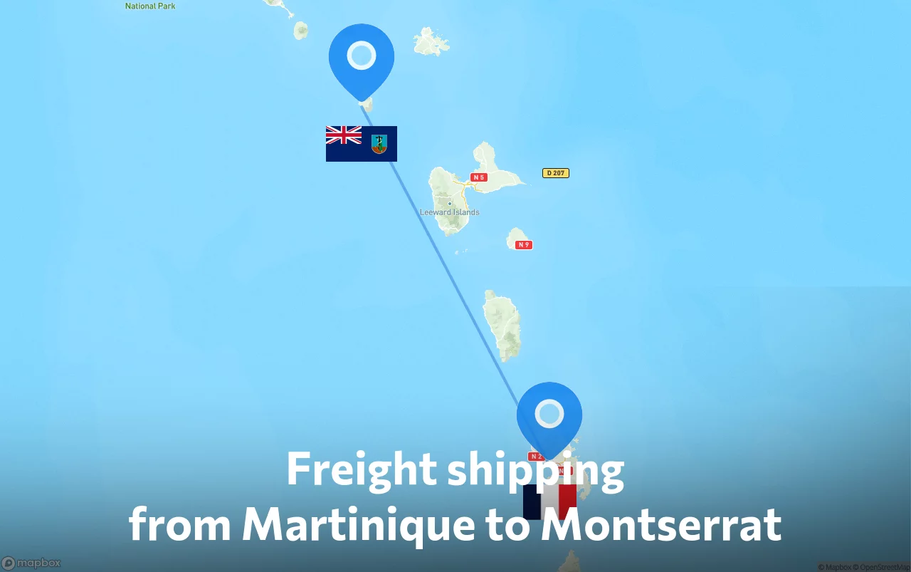 Shipping route from Martinique to Montserrat