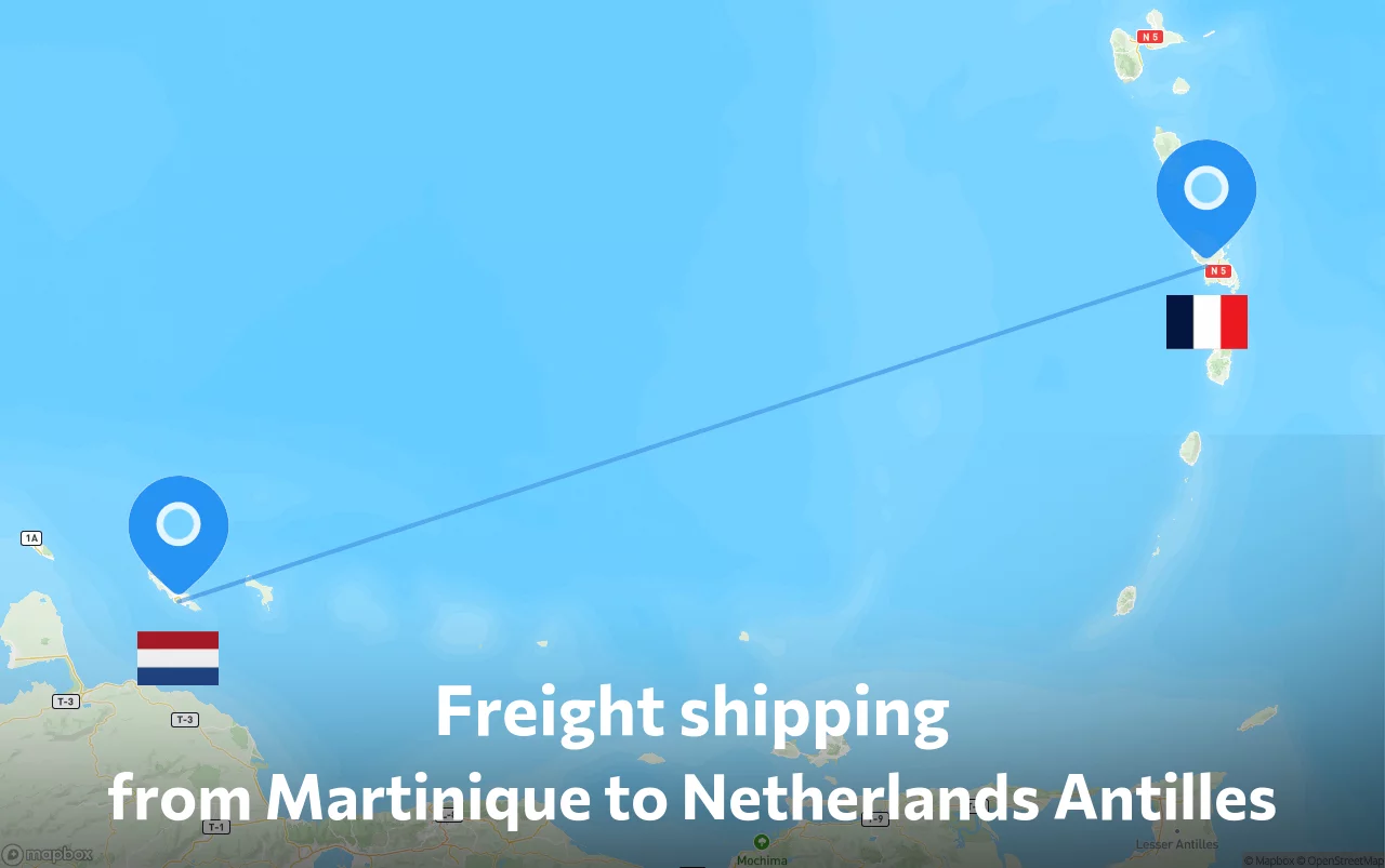 Shipping route from Martinique to Netherlands Antilles