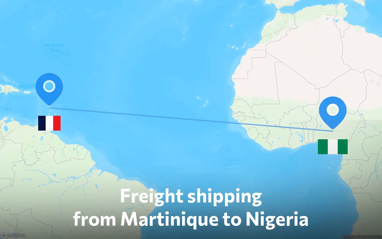 Shipping route from Martinique to Nigeria