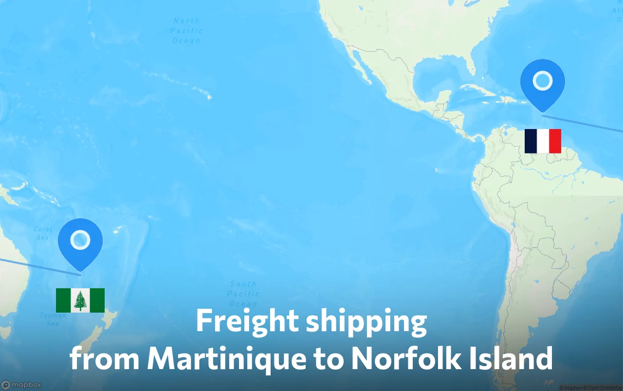 Shipping route from Martinique to Norfolk Island