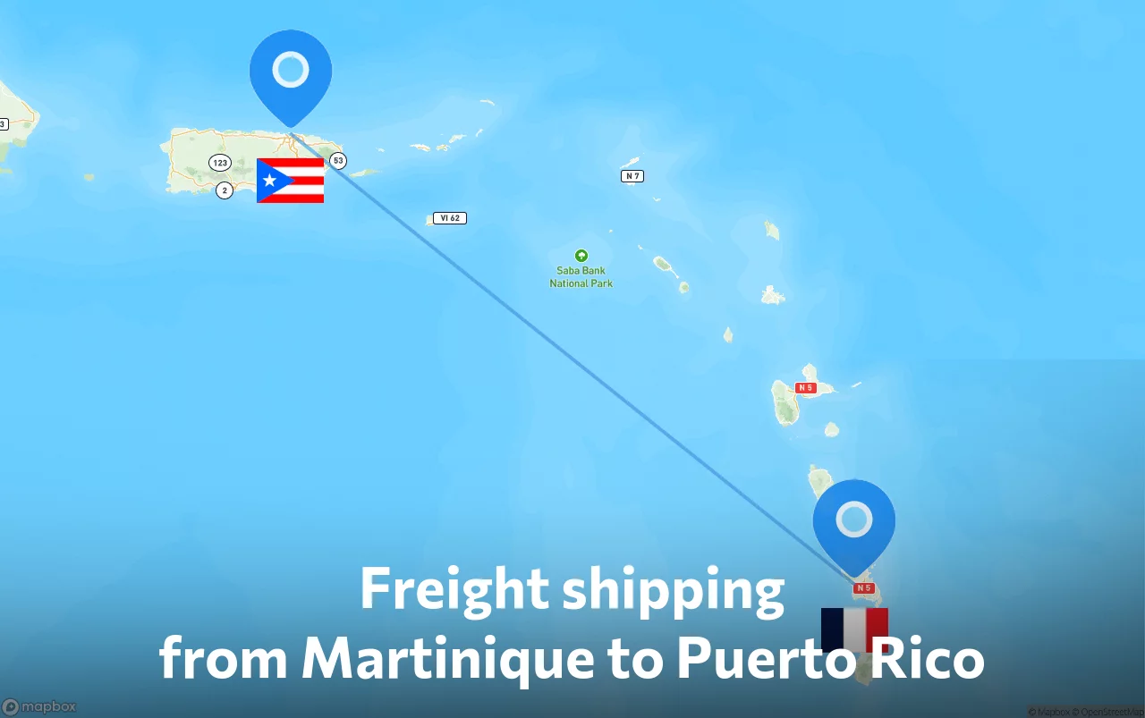 Shipping route from Martinique to Puerto Rico