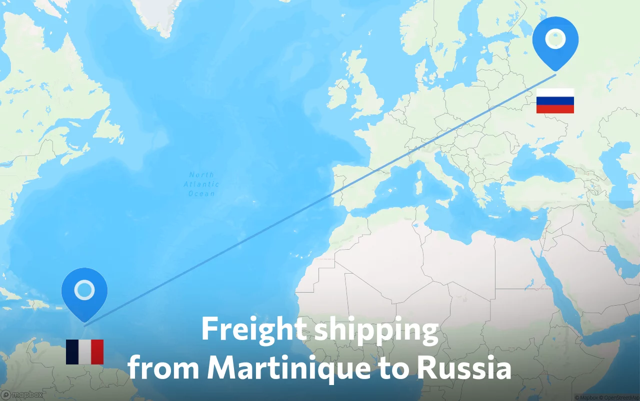 Shipping route from Martinique to Russia