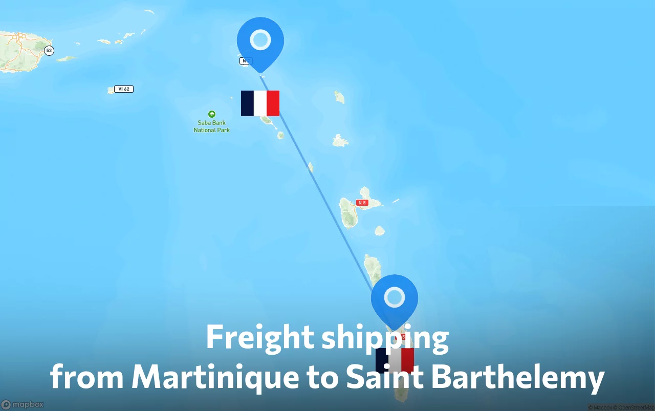 Shipping route from Martinique to Saint Barthelemy