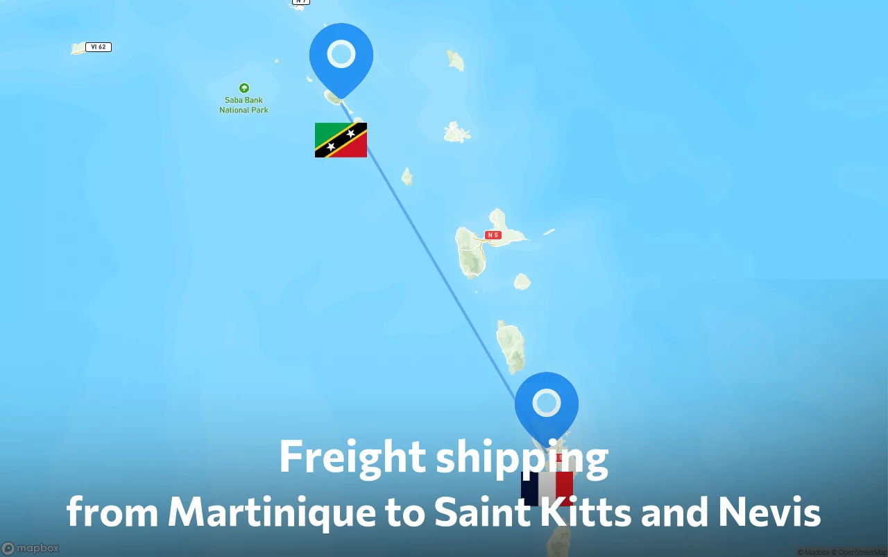 Shipping route from Martinique to Saint Kitts and Nevis