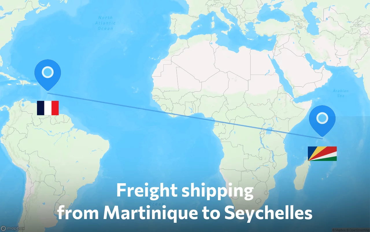 Shipping route from Martinique to Seychelles
