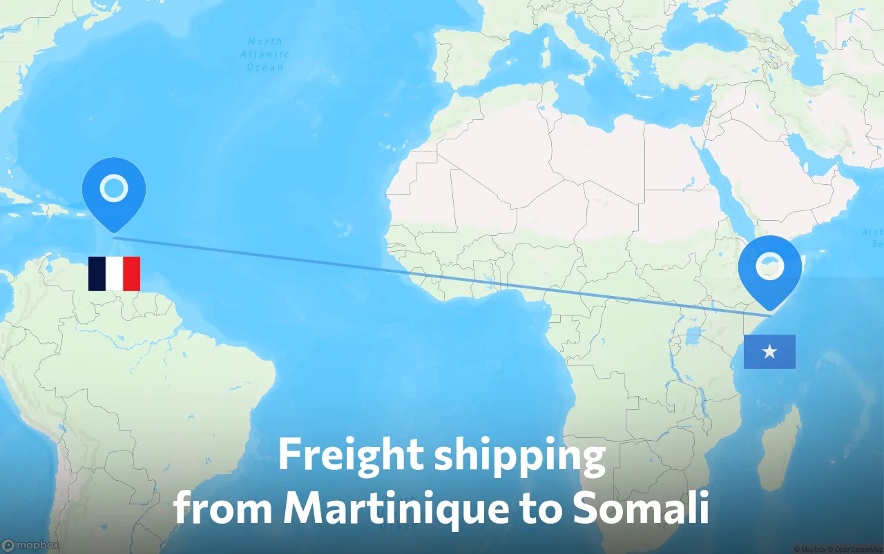 Shipping route from Martinique to Somali