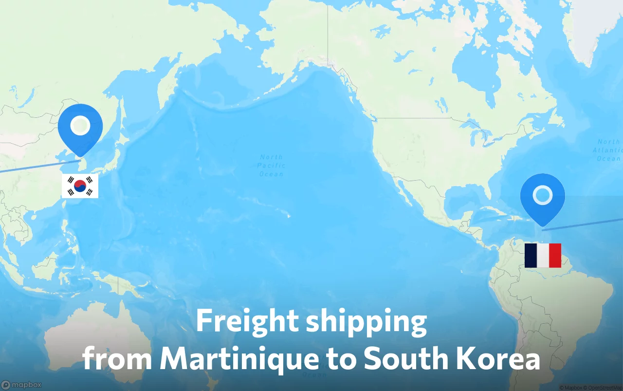 Shipping route from Martinique to South Korea