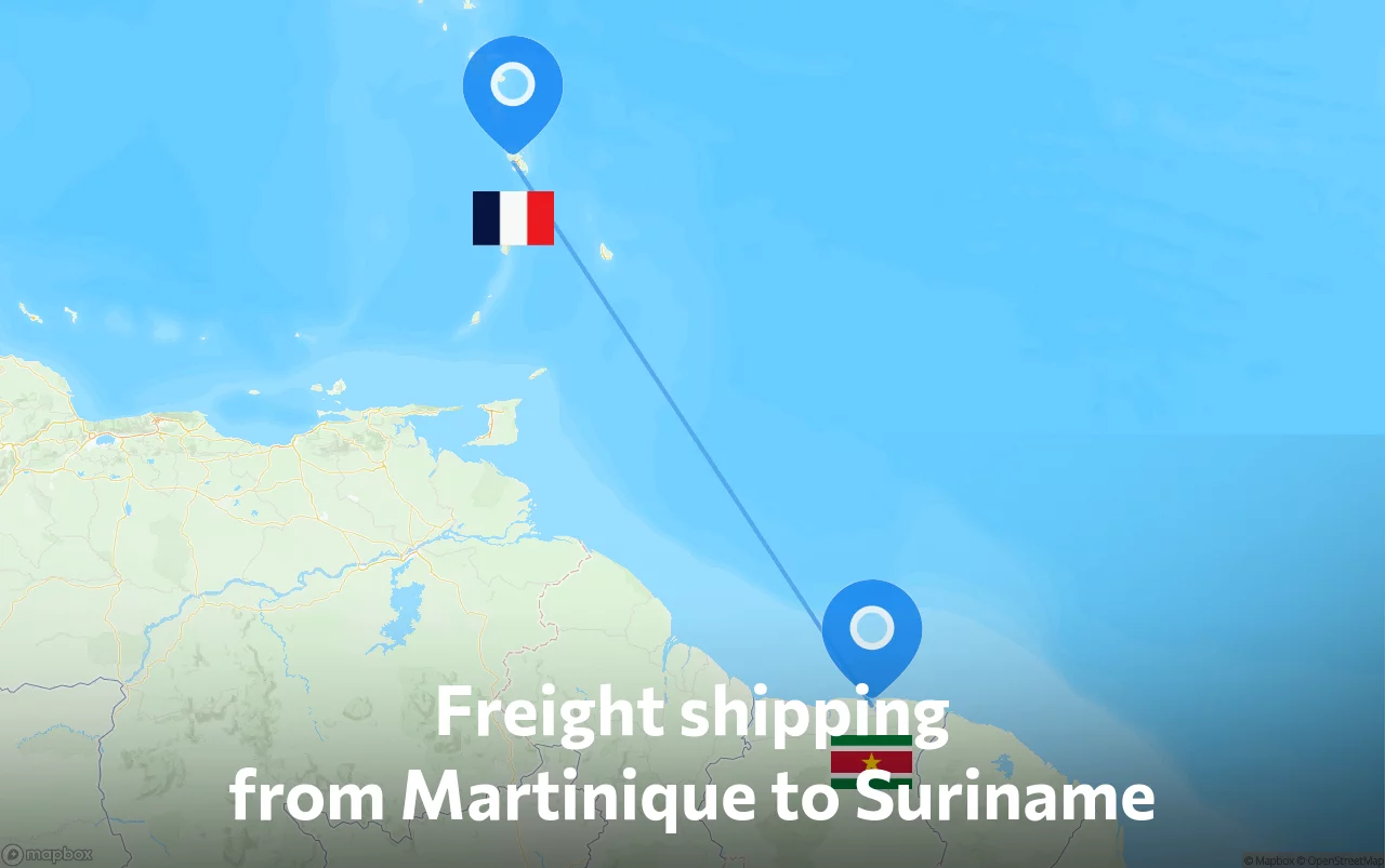 Shipping route from Martinique to Suriname