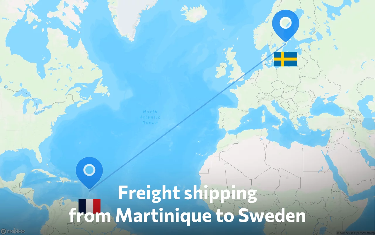 Shipping route from Martinique to Sweden