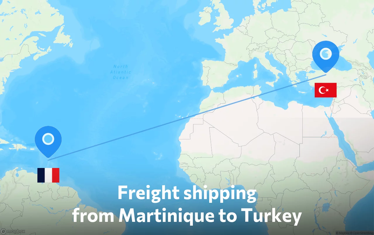 Shipping route from Martinique to Turkey
