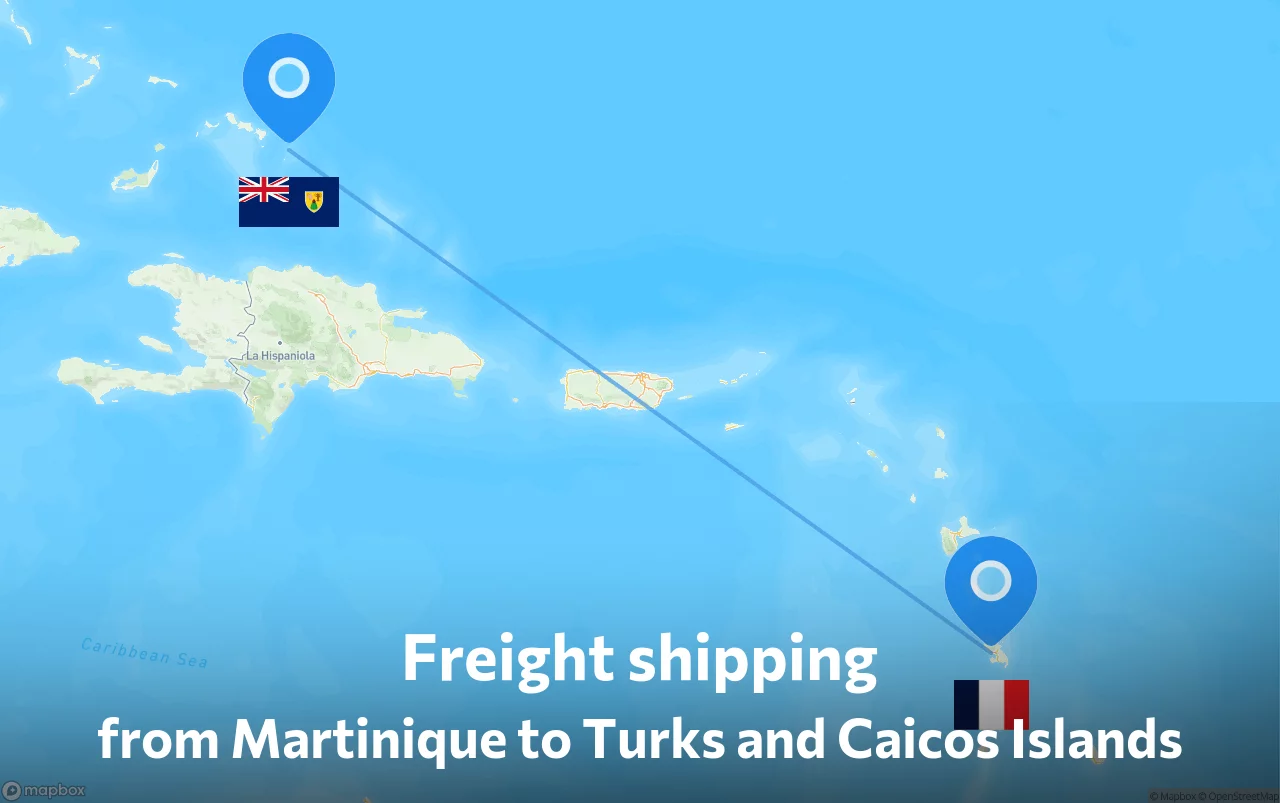 Shipping route from Martinique to Turks and Caicos Islands