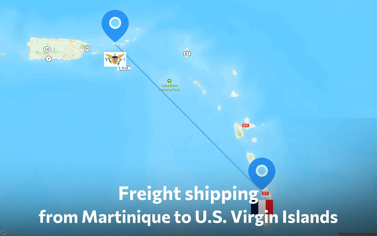 Shipping route from Martinique to U.S. Virgin Islands