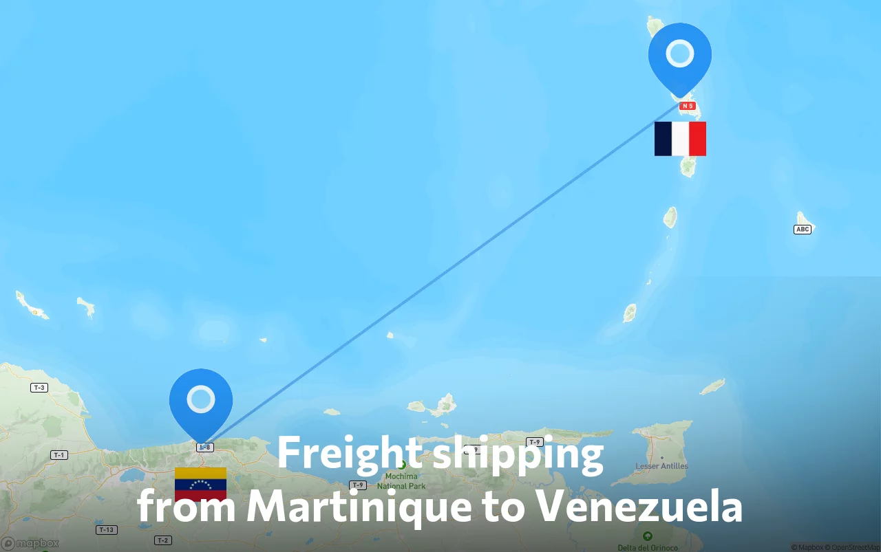 Shipping route from Martinique to Venezuela