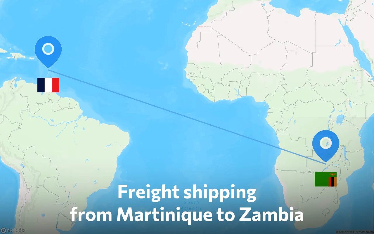 Shipping route from Martinique to Zambia