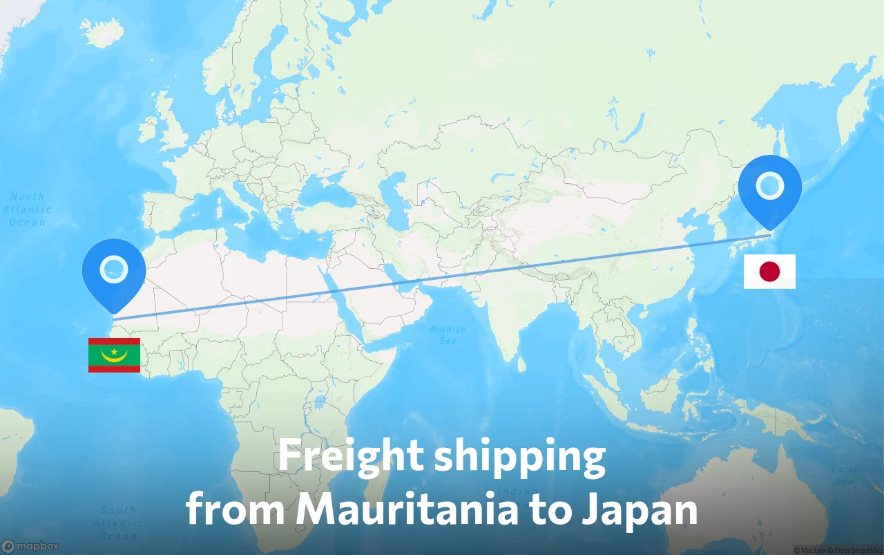 Shipping route from Mauritania to Japan