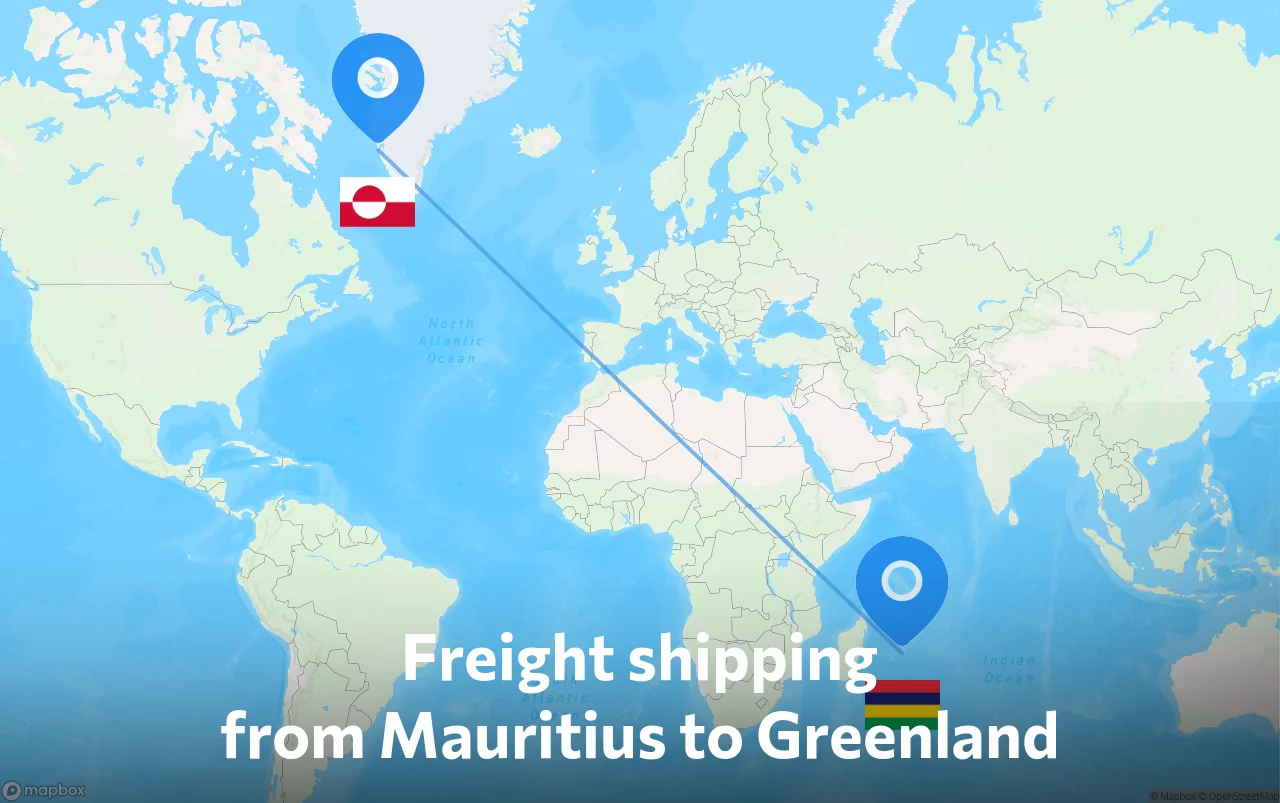Shipping route from Mauritius to Greenland