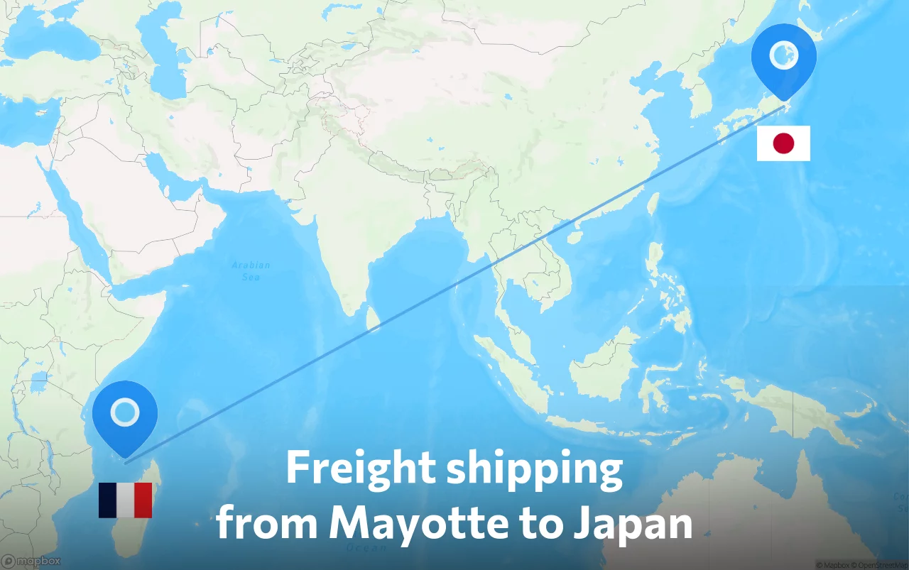 Shipping route from Mayotte to Japan