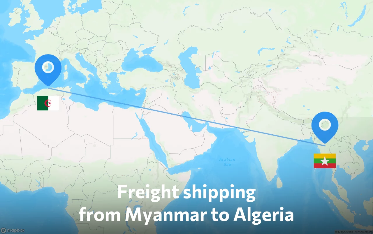 Shipping route from Myanmar to Algeria