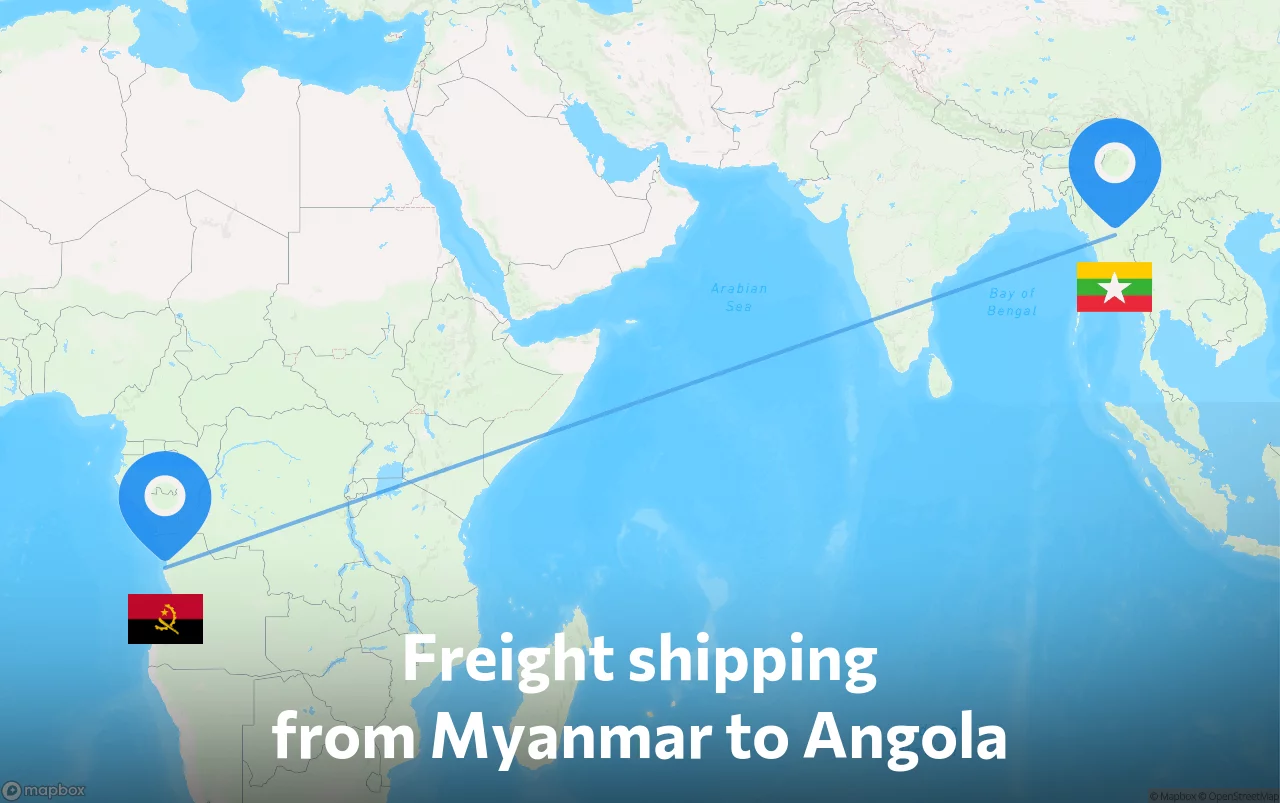 Shipping route from Myanmar to Angola