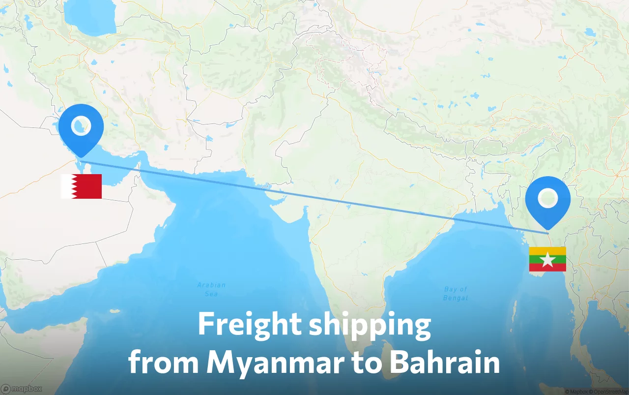 Shipping route from Myanmar to Bahrain